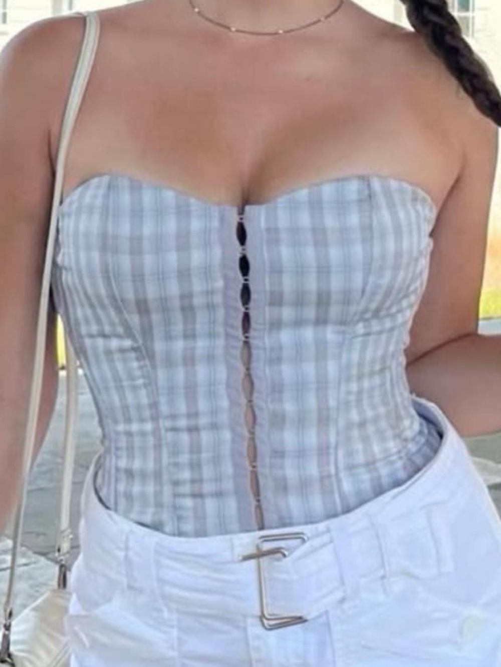 princess polly purple and grey plaid check bladini corset top